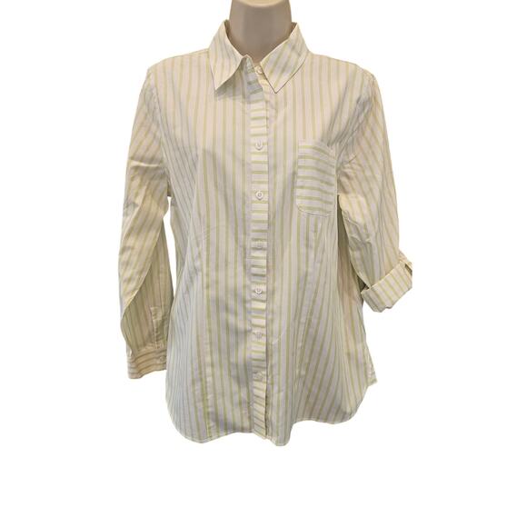 Chicos 1 (M) no iron business casual roll tab sleeve button up EUC career top + - Picture 1 of 7